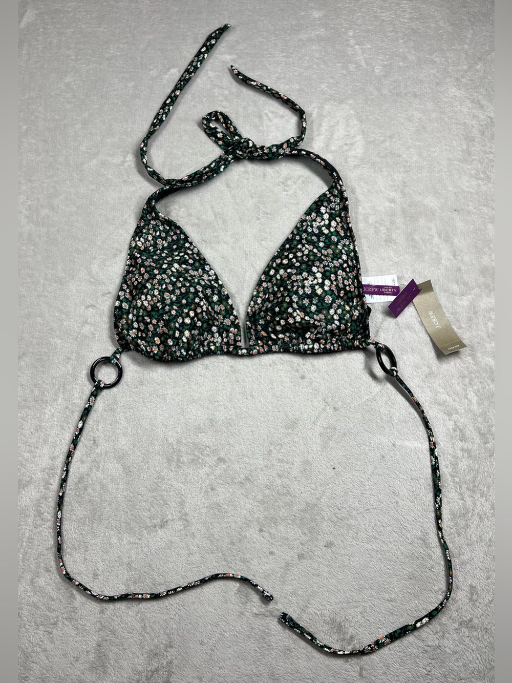 NWT J.Crew X Liberty Marguerite Floral Black Plunge O Ring Halter Bikini Top M - Picture 5 of 16
